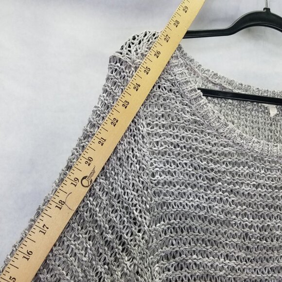 Eileen Fisher Open Knit Sweater Women's M Italian Yarn Pockets Scoop Neck Gray - Picture 14 of 15